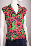Sif. Short sleeve stretch silk blouse "Grass Poppy"