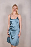 Florianne, "Slip"-dress in Stretch Silk Satin w. 5% elastane "Bali Blue"