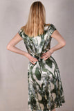 Aula, Stretch Silk dress w. "keyhole" pockets and short sleeves. "Mar-Green"