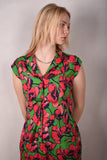 Sif. Short sleeve stretch silk blouse "Grass Poppy"