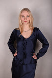 Palma - Silk shirt with frill,  "Midnight blue"
