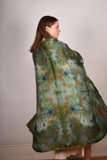 Silk shawl  Tie-dye. Kæmpe sjal/sarong/wrap i 100% silke "green-nature"