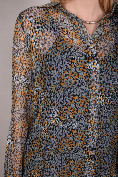 Tamie-Devoré. Classic shirt in  silk/viscose devoré "Ink-drop"