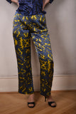 Norma, Semi-wide legged  trousers in Stretch satin Silk. "Sand Reef"