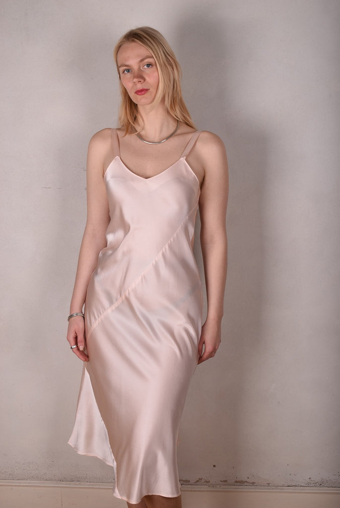 Pallas Midi length , bias cut "slip" dress in  Stretch silk 95% silk/5% elastan, "Oyster"