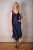Pallas Midi length , bias cut "slip" dress in  Stretch silk 95% silk/5% elastan, Midnight Blue