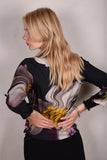 Ausome. Top in stretch silk crepe satin. Long sleeves and high boat-neck "Deflowered"