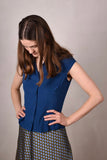 Sif. Short sleeve stretch silk blouse "Trueblue"