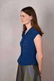 Sif. Short sleeve stretch silk blouse "Trueblue"