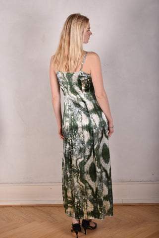 My-Long. Lang stropkjole i stretch silke  "Mar-Green"