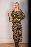 Indrea-Velvet Maxi dress kaftan-style, with pockets in Silk-Velvet devoré. Print "Goldie"
