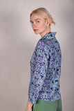 Bifty. Shirt/jacket in Stretch Silk Satin with covered buttons "Aquafleur"
