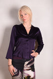 Bifty. Shirt/jacket in Stretch Silk Satin with covered buttons "Night Purple"