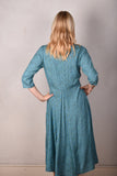 Jane. Stretch Silk midi-length dress with pockets (Green-stripe)