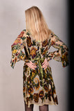 Balicia-Velvet. Wrap/Kimono-dress in silk velvet devoré. Print "Goldie"