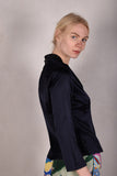 Bifty. Shirt/jacket in Stretch Silk Satin with covered buttons "Midnight"