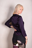 Bifty. Shirt/jacket in Stretch Silk Satin with covered buttons "Night Purple"