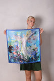 Artist Scarf. Silk Satin 70X70 cm. "Angel, Blue"