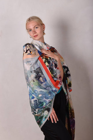 Kæmpestort sjal/wrap i 100% silke Crepe de Chine. "The Collection"