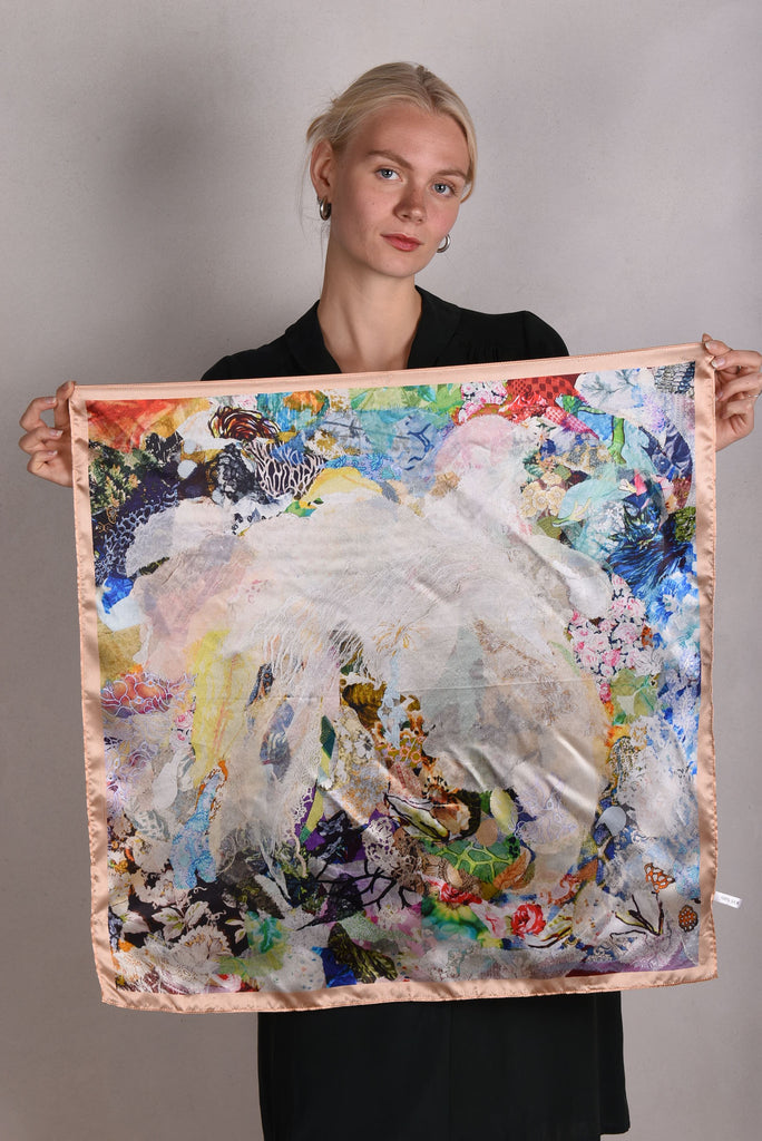 Artist Scarf. Silk Satin 70X70 cm. "Angel, Peach"