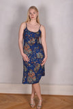 Feodora-print. Silk stretch crepe dress w. adjustable shoulder straps (Payblue)