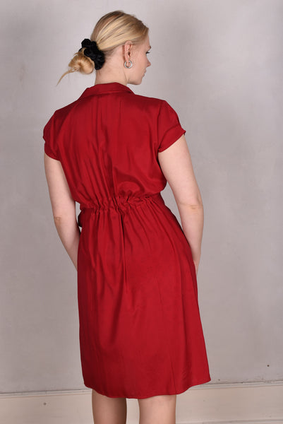 Ginella. Wrap dress in stretch silk crepe satin.  "Ruby-Red"
