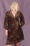 Balicia-Velvet. Wrap/Kimono-dress in silk velvet devoré. Print "Strigreen"
