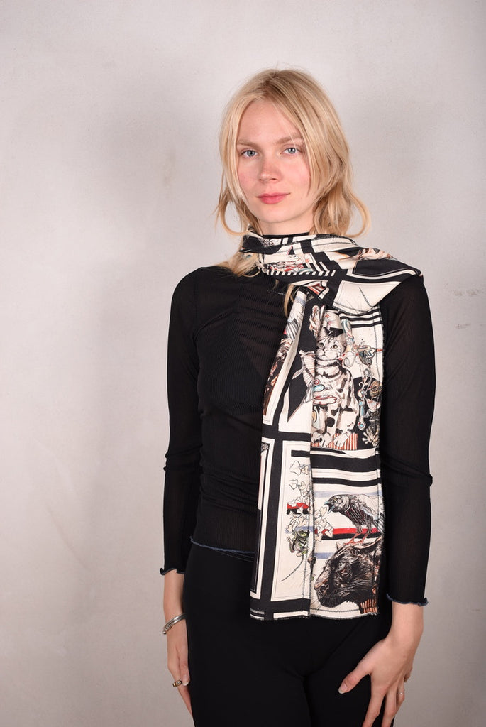 Noil silk/viscose mix double scarf (two layers) 33 x 160 cm with print "6-Suse" - Tone Barker Silk