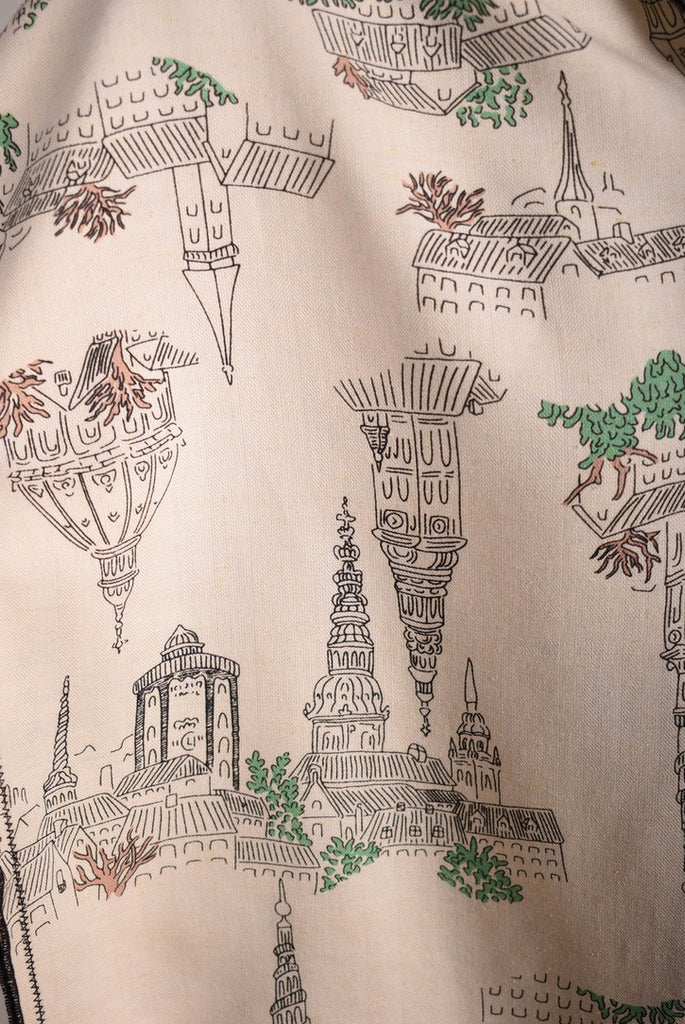 Noil silk/viscose mix double scarf (two layers) 33 x 160 cm with print "Towers" by Bøje Barker - Tone Barker Silk