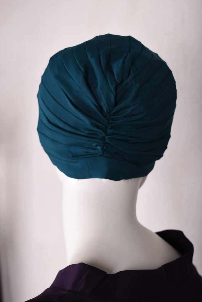 Turban in stretch silk (95%silk-5%elastane) "Petrol Blue" - Tone Barker Silk
