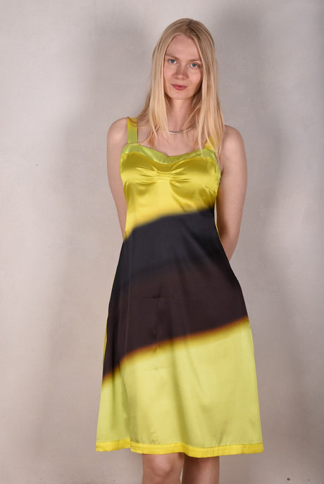 Paloma. Summer dress with pockets + adjustable shoulder straps "Mean Greens" - Tone Barker Silk