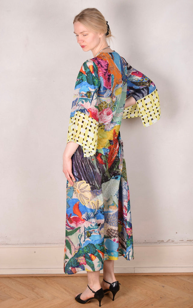So-Long-cdc. Maxi tunic-caftan style dress in 100% silk. "Giadams/Yasket" combination. - Tone Barker Silk