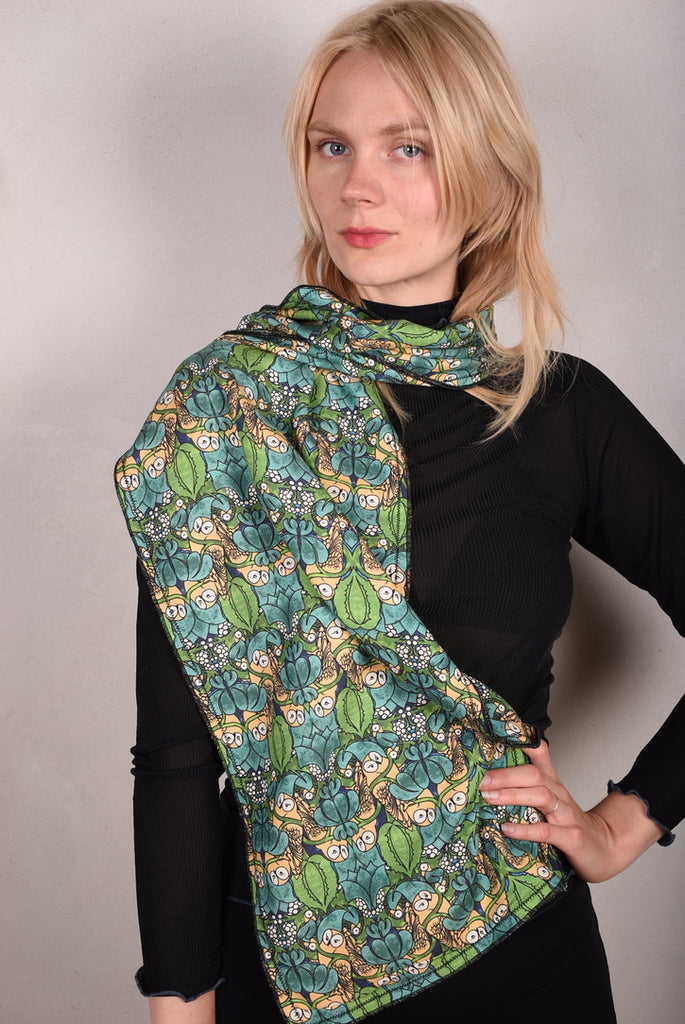 Noil silk/viscose mix double scarf (two layers) 33 x 160 cm with print "Nowlie" - Tone Barker Silk