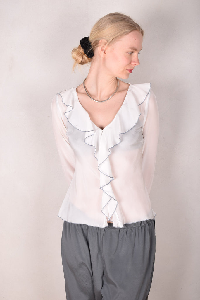 Palma - Silk shirt with Volant, Off-white (non-bleached) - Tone Barker Silk