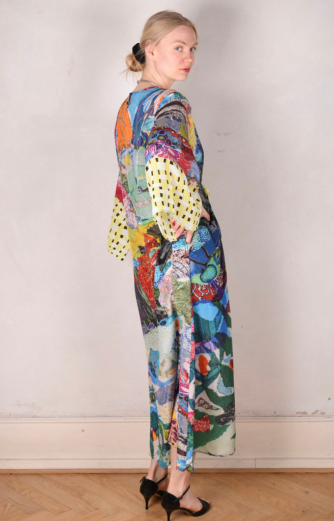 So-Long-cdc. Maxi tunic-caftan style dress in 100% silk. "Giadams/Yasket" combination. - Tone Barker Silk