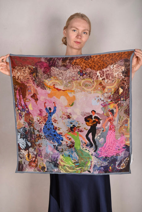 Artist Scarf. Silk Crepe-de-Chine 70X70 cm. "Danceband" by Nulle Oigaard - Tone Barker Silk