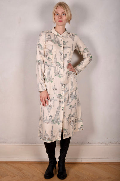Lonhabo. Shirt dress in noil silk/rayon mix. "N-towers"