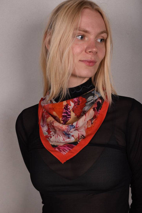 Artist Scarf in 100% Silk Crepe-de-Chine 70X70 cm. "Flamenco, Orange" - Tone Barker Silk