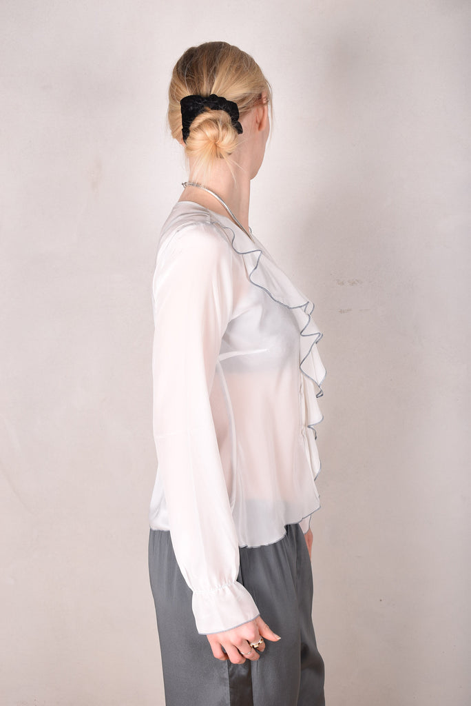 Palma - Silk shirt with Volant, Off-white (non-bleached) - Tone Barker Silk