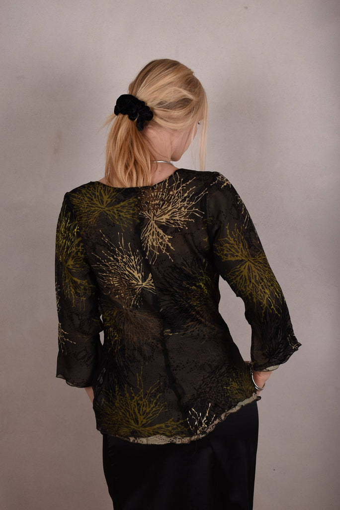 "Thinkatop" Reversible silk blouse. Prints: Bluweed/Dark Snake - Tone Barker Silk