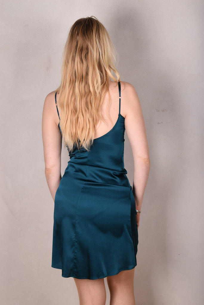 Sadie, our classic slip dress in a slim, de-luxe version "Petrol Blue" - Tone Barker Silk