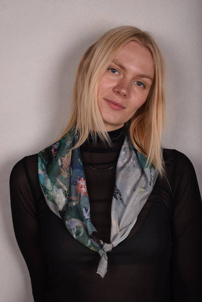 Artist Scarf. Silk Crepe-de-Chine 70X70 cm. "Angel, Silver" - Tone Barker Silk