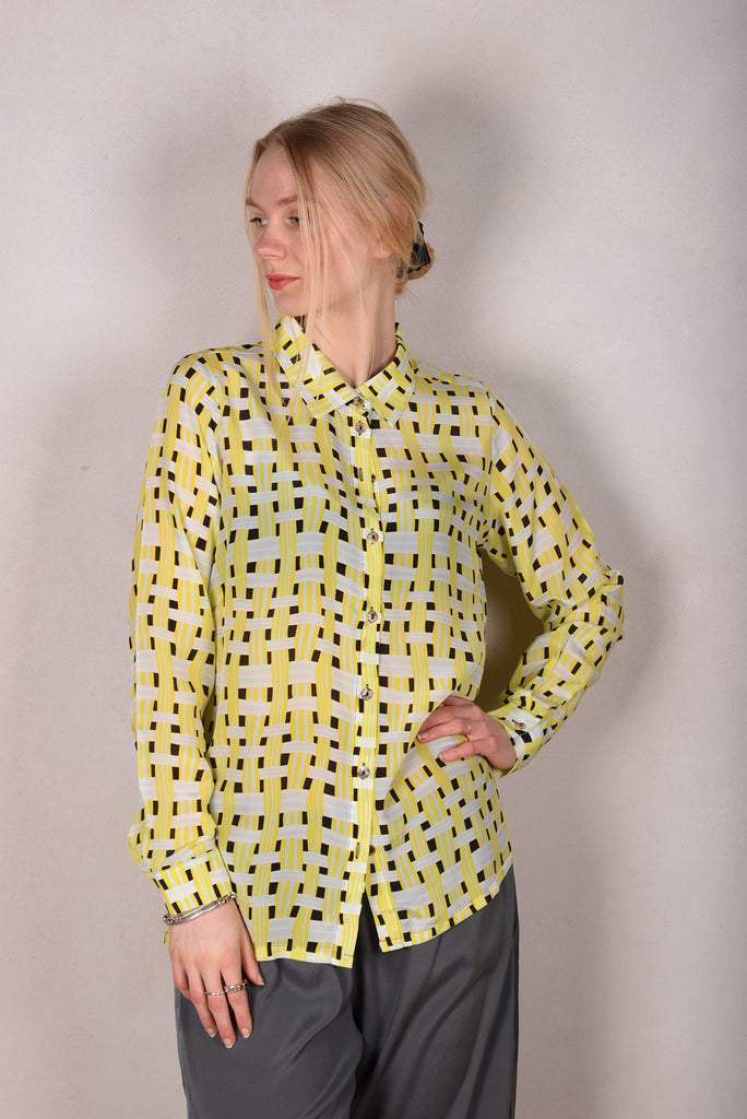 Tamie-crepe. 100% Silk crepe shirt. Print "Yasket" - Tone Barker Silk