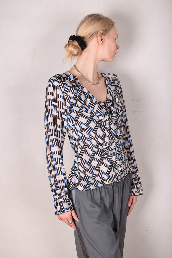 Palma - Silk shirt with Volant, Print:  "Blasket" (by Boje Barker) - Tone Barker Silk