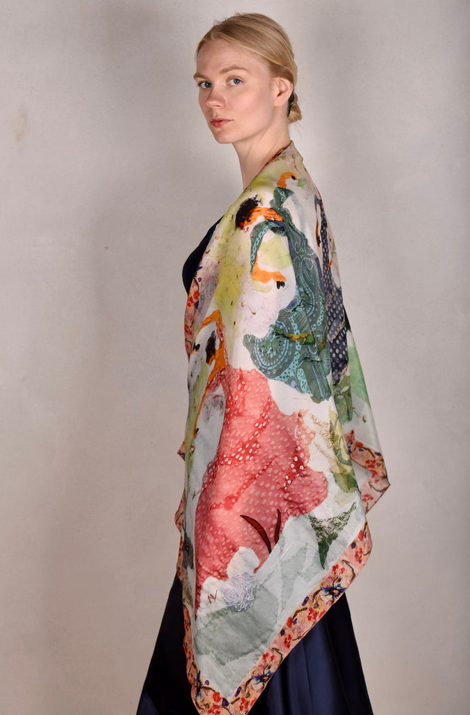Artist Scarf/shawl in 100% silk Crepe-de-Chine. Print "Dancers" by Nulle Oigaard - Tone Barker Silk