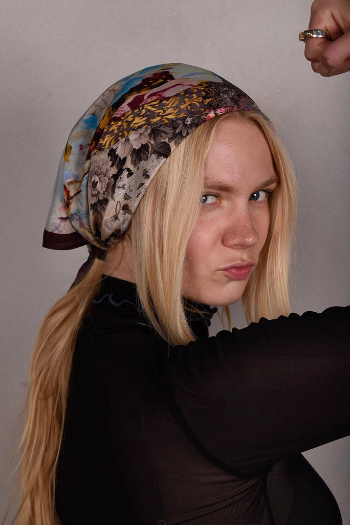 Artist Scarf. Silk Crepe-de-Chine 70X70 cm. "Angel, Aubergine" - Tone Barker Silk