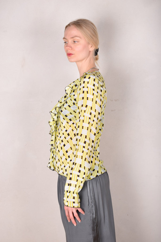 Palma - Silk shirt with Volant, Print:  "Yasket" (by Boje Barker) - Tone Barker Silk