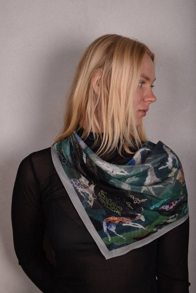 Artist Scarf. Silk Crepe-de-Chine 70X70 cm. "Angel, Silver" - Tone Barker Silk