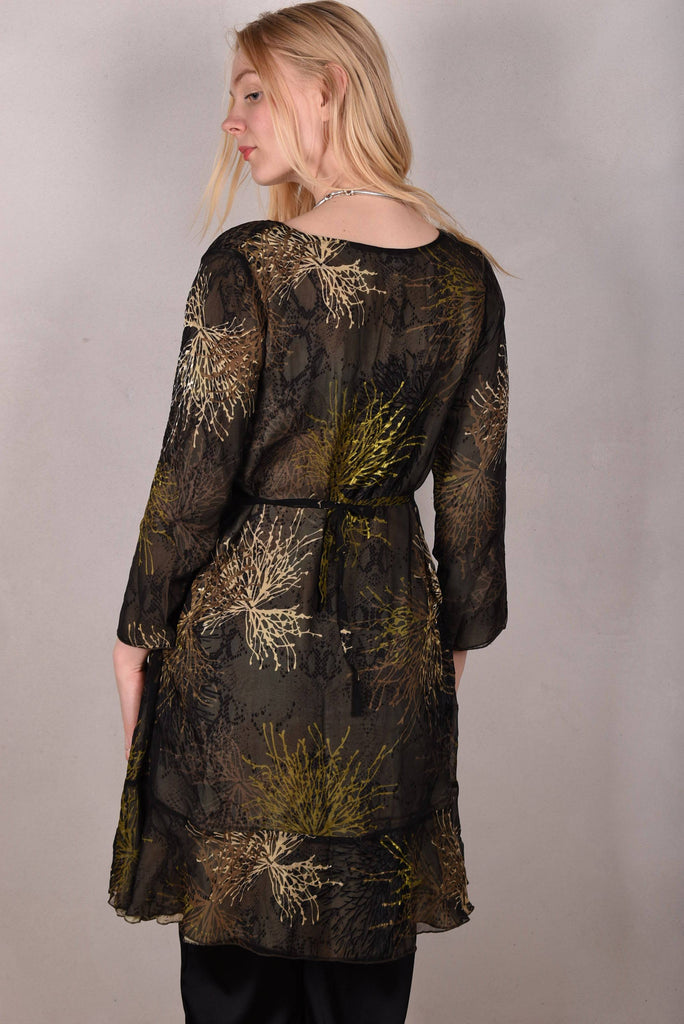 Reversible Silk dress "Ann-Line" Print combination "Bluweed/Dark Snake" - Tone Barker Silk