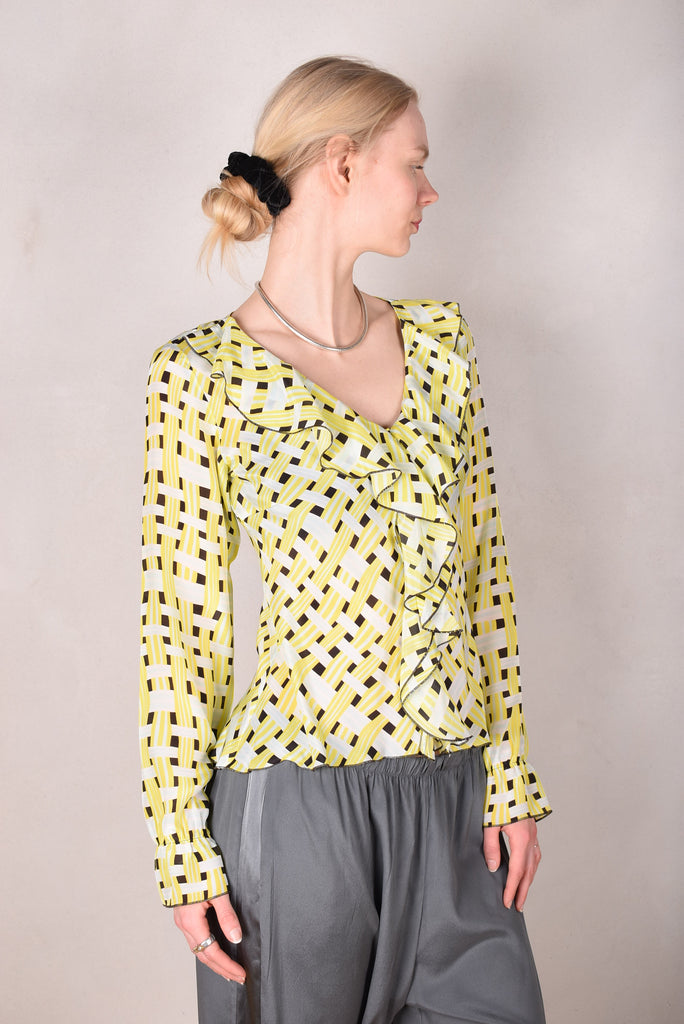 Palma - Silk shirt with Volant, Print:  "Yasket" (by Boje Barker) - Tone Barker Silk